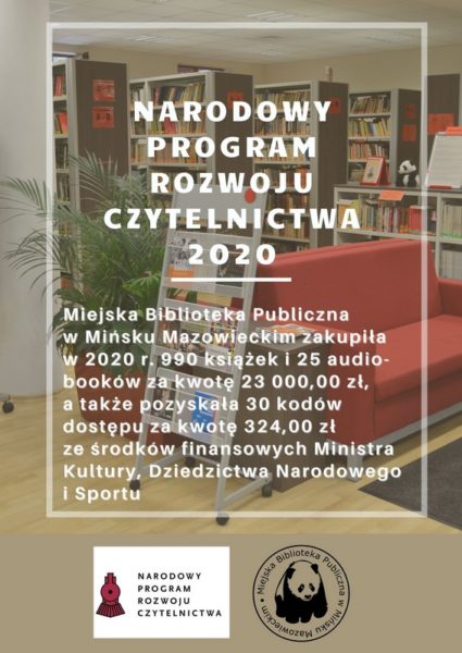 plakat informujący o zakupie nowości w ramach Narodowego Programu Rozwoju Czytelnictwa 2020