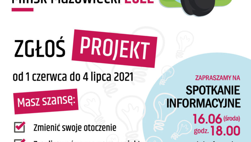 plakat informacyjny o Budżecie Obywatelskim naszego miasta rysunek człowiek przy biurku zapisuje coś w kalendarzu