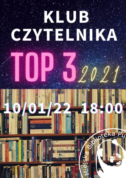 półki z książkami w tle i logo biblioteki neonowy napis top 3 2021