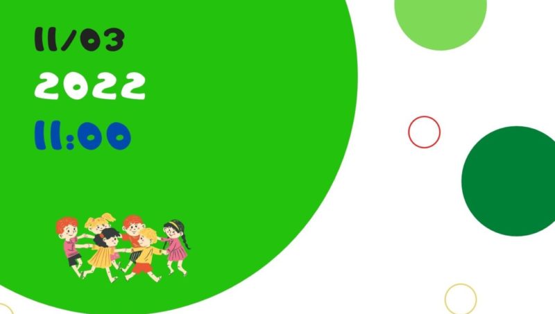 zielone kółko zgrafiką kolorowe dzieci tańczą w kółku