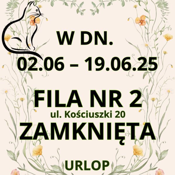 Informujemy, że w dniach 2-19 czerwca Filia nr 2 MBP w Mińsku Mazowieckim (przy ul. Kościuszki 20) będzie zamknięta.