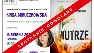 przekreślony plakat informujący o spotkaniu z Kingą Boruczkowską
