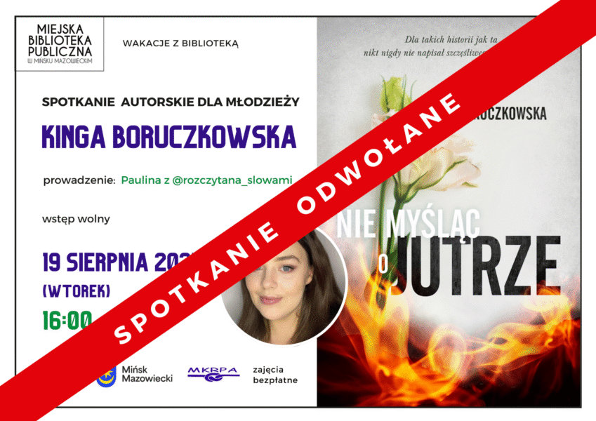 przekreślony plakat informujący o spotkaniu z Kingą Boruczkowską