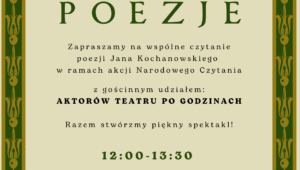 Plakat promujący wydarzenie Narodowe Czytanie poezji Jana Kochanowskiego