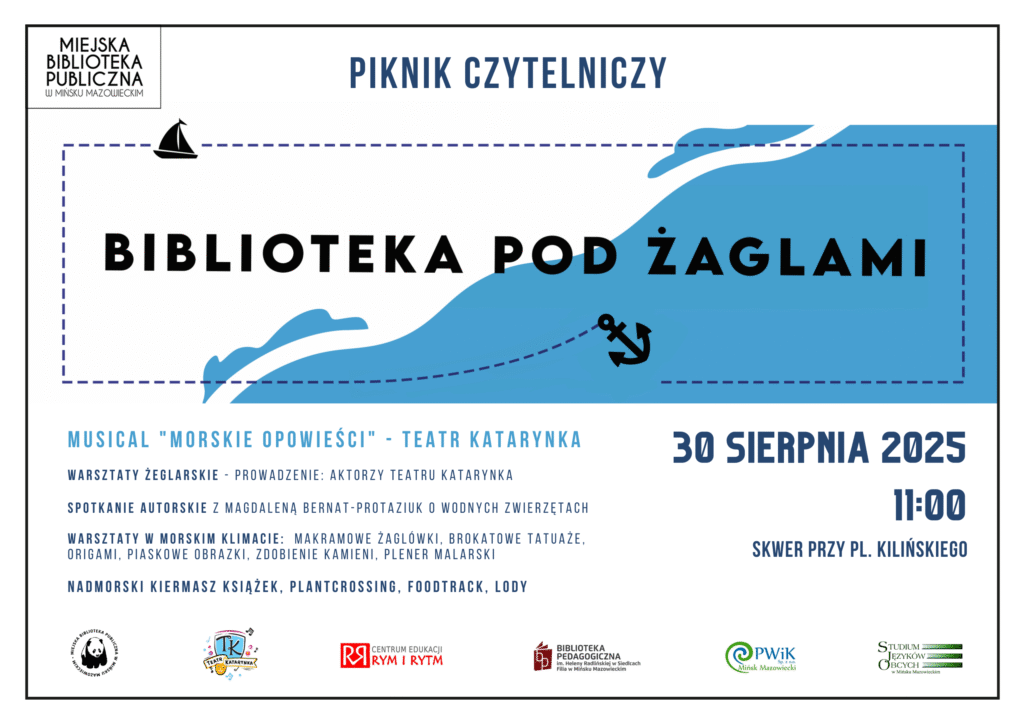 plakat promujący Piknik Czytelniczy "Biblioteka pod żaglami"