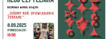 Plakat mający na celu promowanie Klubu Czytelnika. Po lewej informacje na temat wydarzenia, po prawej okładka książki i tytuł