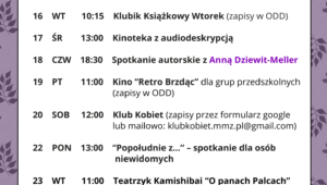 plakat prezentujący wydarzenia kulturalne w bibliotece we wrześniu