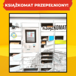 grafika przedstawiająca książkomat, na górze zamieszczony napis: książkomat przepełniony