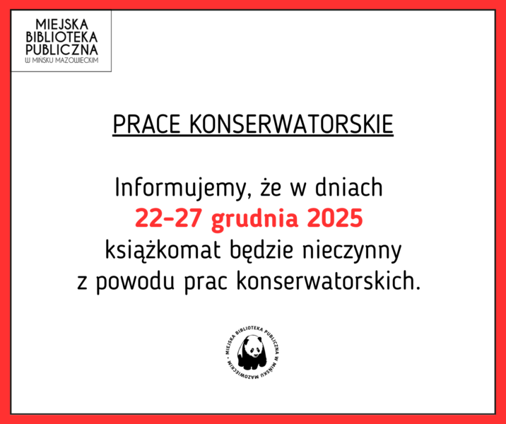 Książkomat nieczynny w dniach 22- 27 grudnia- prace konserwatorskie