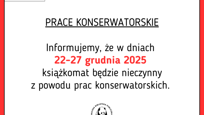 Książkomat nieczynny w dniach 22- 27 grudnia- prace konserwatorskie