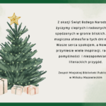 grafika z życzeniami z okazji Bożego Narodzenia: po lewej stronie choinka, po prawej tekst życzeń