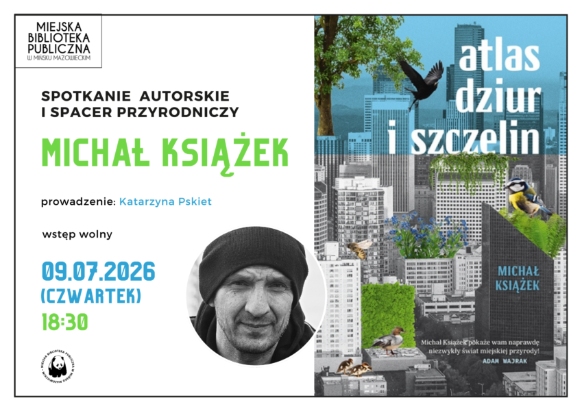 plakat promujący spotkanie autorskie z Michałem Książkiem