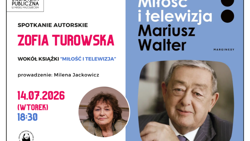 plakat promujący spotkanie autorskie z Zofią Turowską wokół książki "Miłość i telewizja"